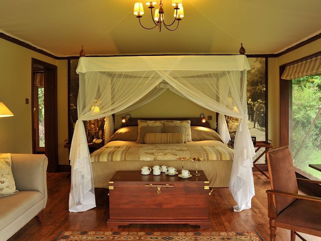Kings bed in deluxe double tents at Hotel Lake Elmenteita