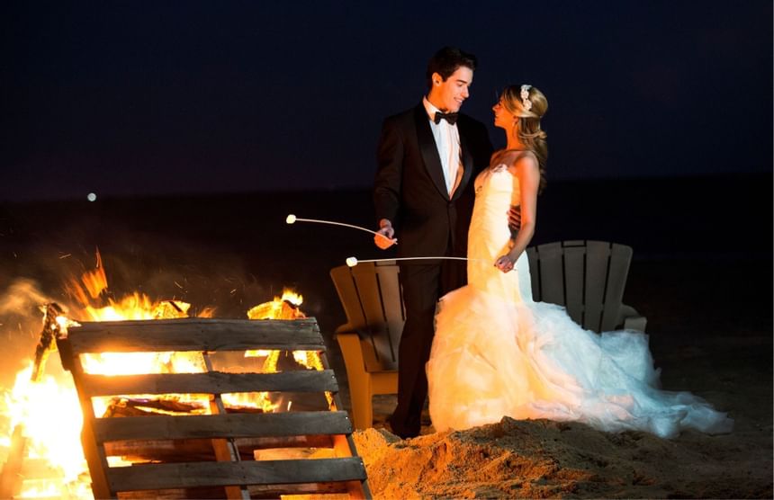 Wedding Couple on bonfire night at Ocean Place Resort & Spa
