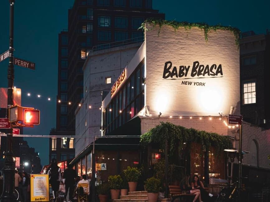 Exterior of Baby Brasa restaurant near Gansevoort Hotel