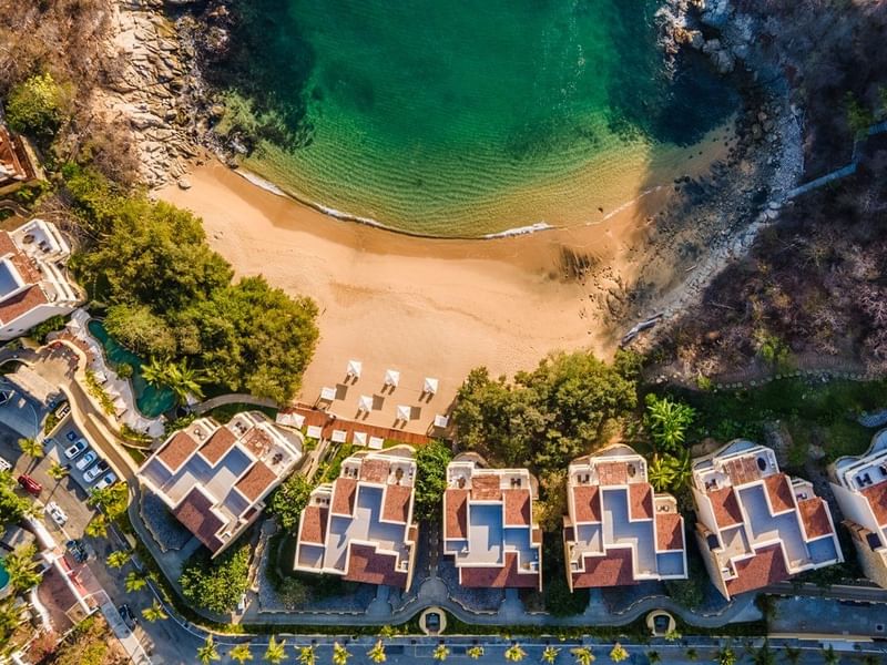 Aerial view of the Celeste Beach Curamoria Collection Hotel