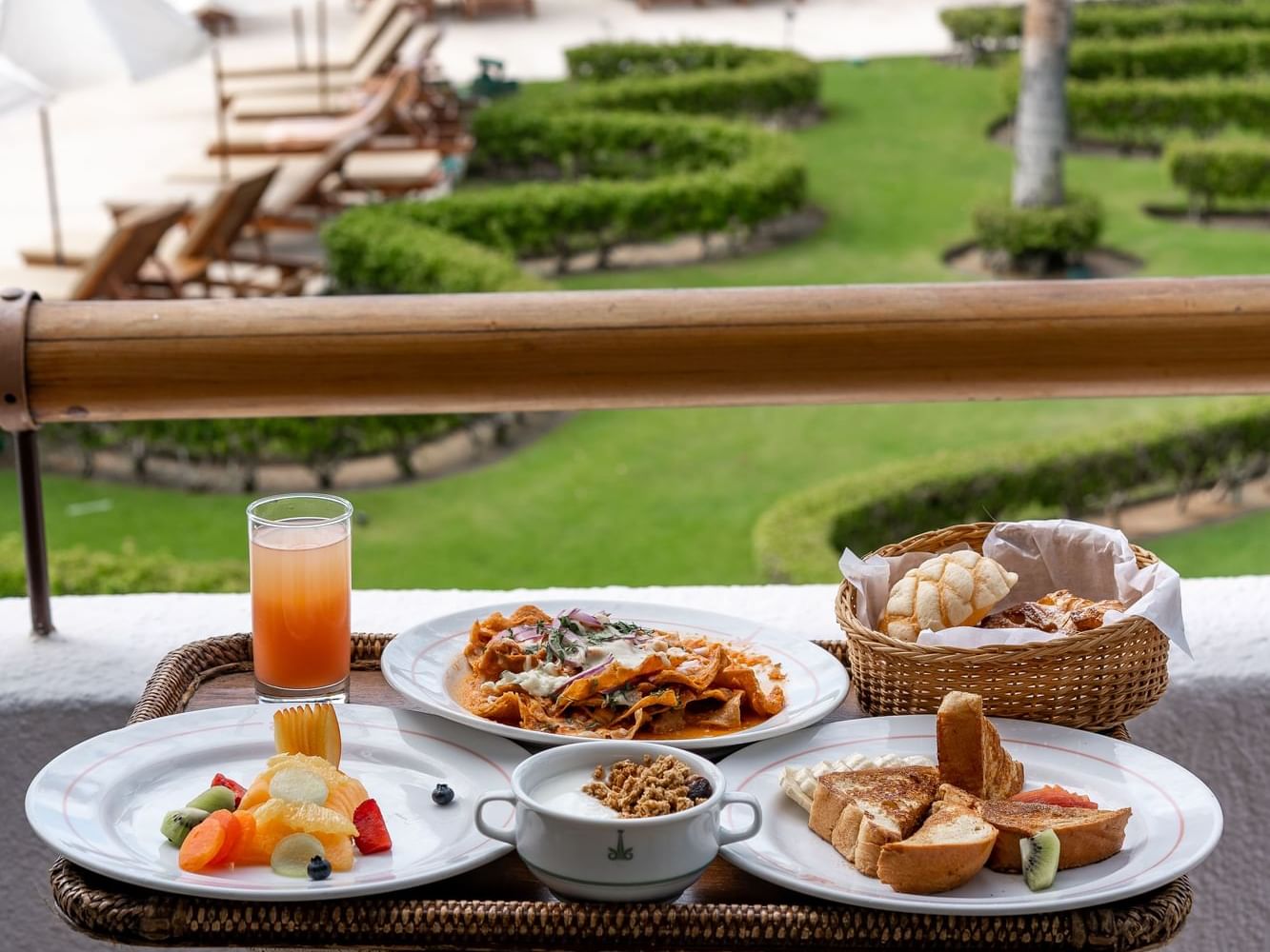 Served breakfast on a table at a balcony in Marquis Los Cabos