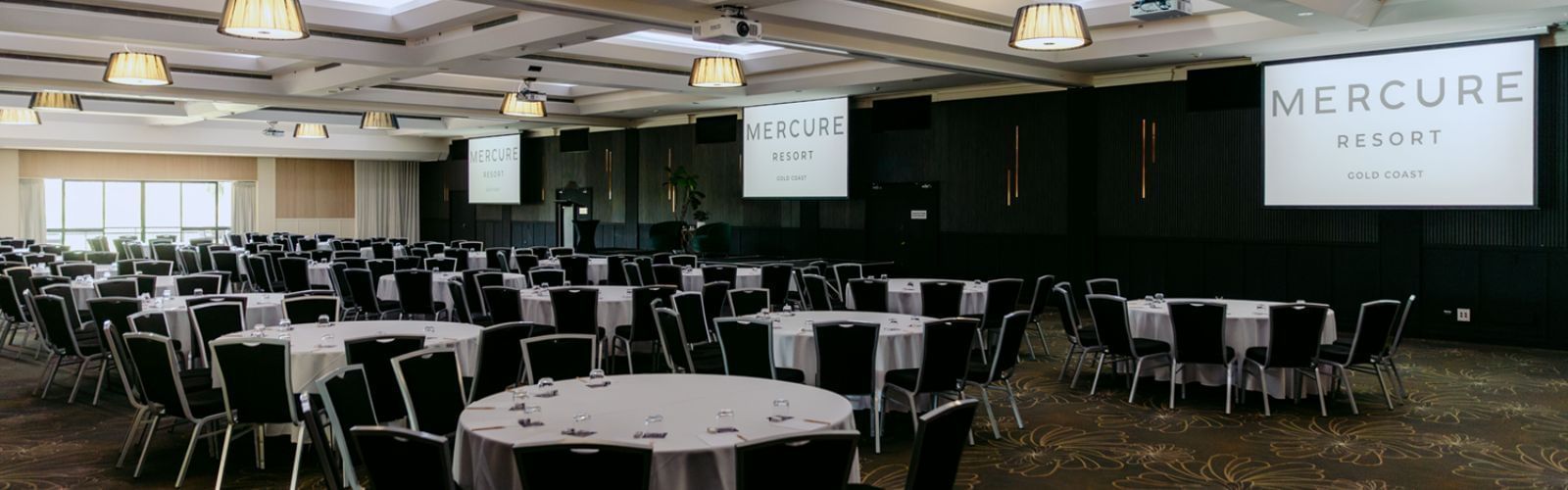 Masters Ballroom set up cabaret style for conference on the Gold Coast