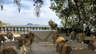 Wedding set-up on the deck at Cala de Mar