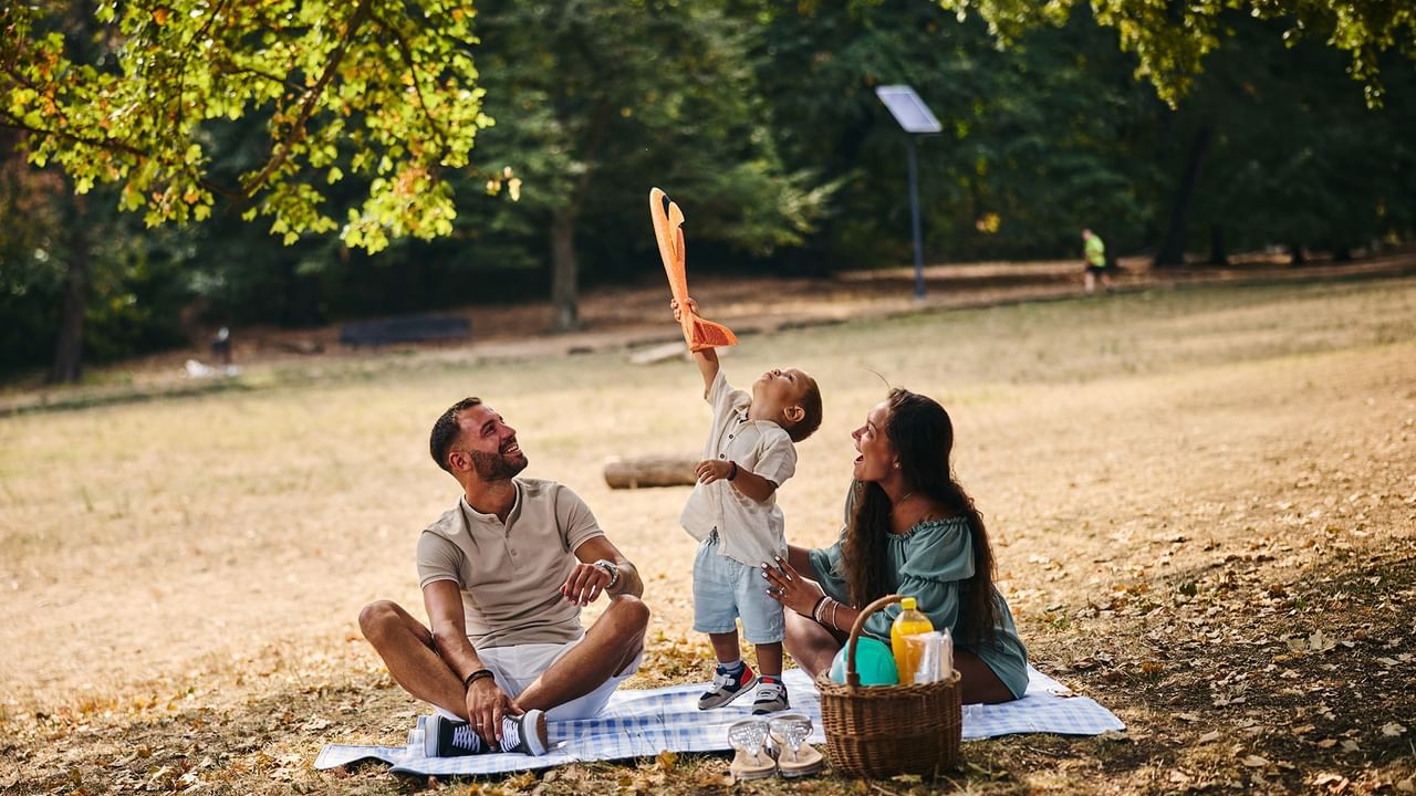 Family enjoying a picnic in a sunny park