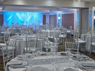 Banquet-style table set-up in Rutherford at Varscona Hotel on Whyte