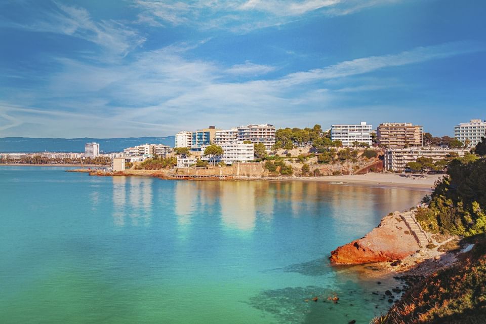 Distant view of Salou skyline and beach near Ponient Dorada Palace