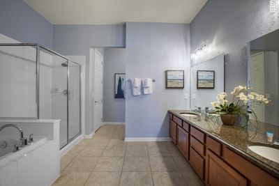 Double sink vanity and walk in shower