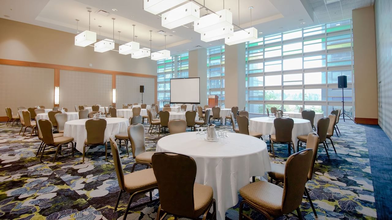 Meeting room with chairs, tables and projector