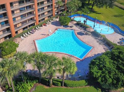Distant view of the hotel and pool at Rosen Inn Lake Buena Vista