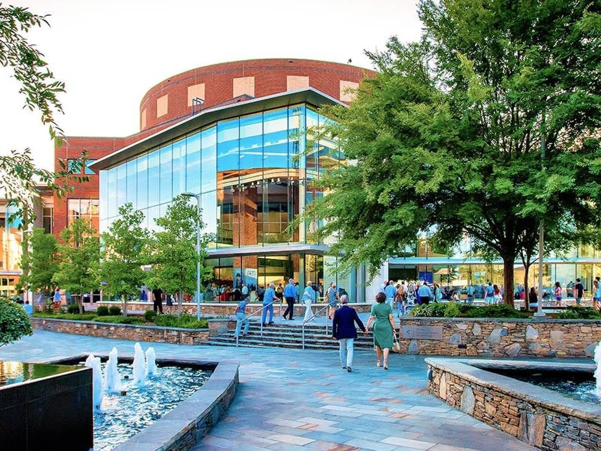 The exterior of Peace Center Concert Hall near Hotel Hartness