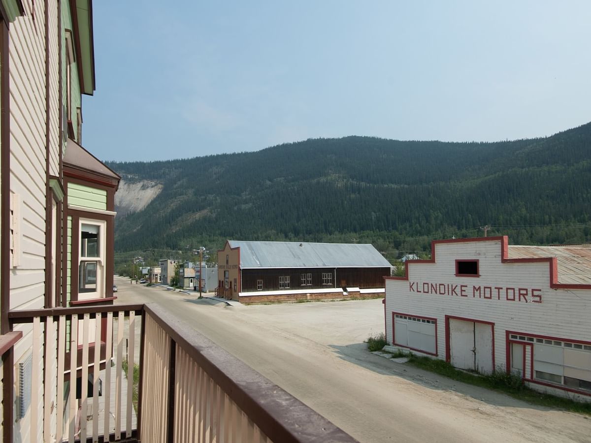 View of Dawson City from hotel room balcony