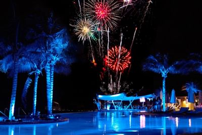 Fireworks by the outdoor pool at The Morgan Resort Spa Village