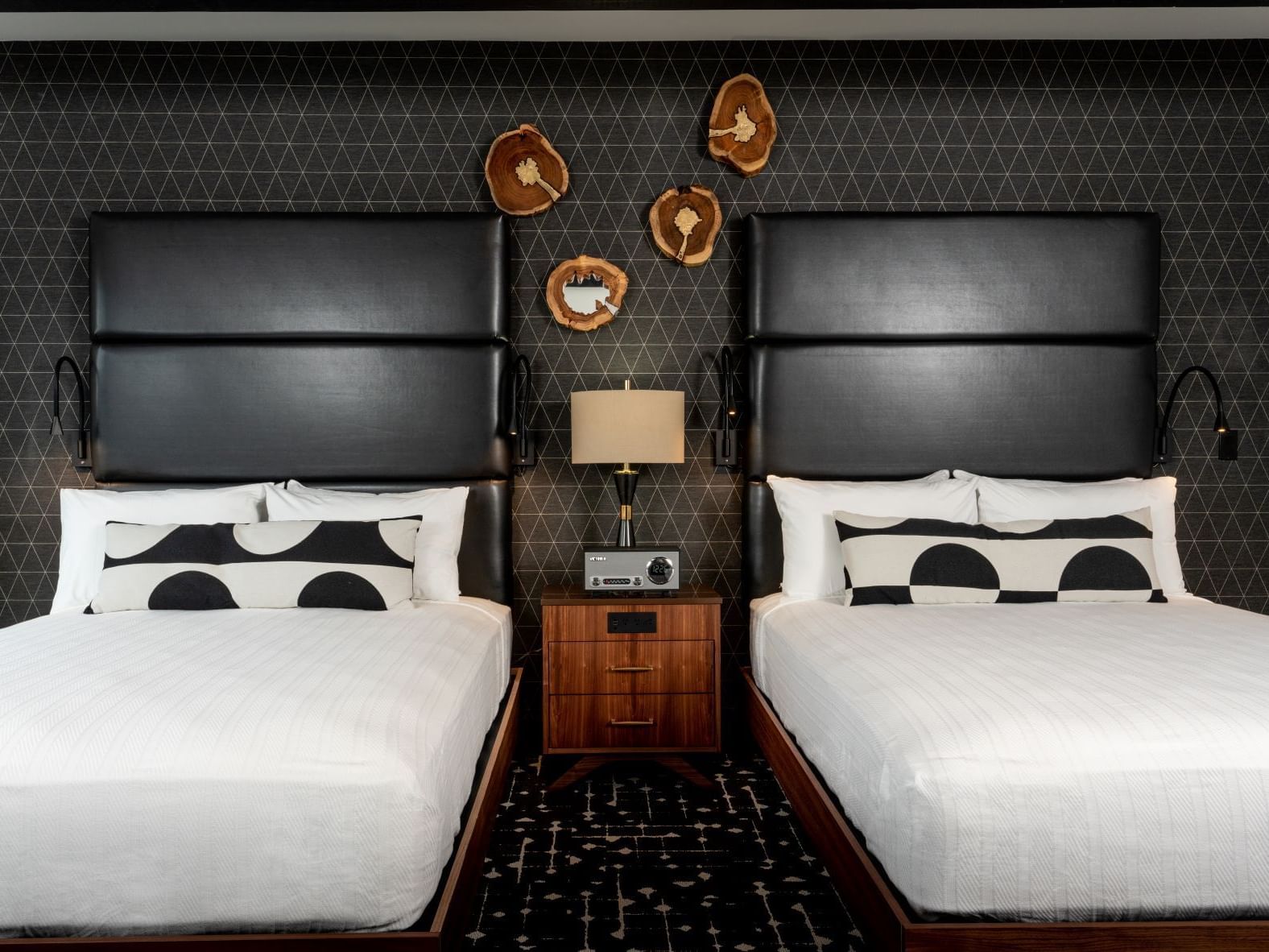 Two queen beds and night stand