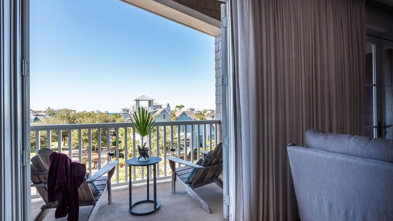 Premium Resort Suite balcony with lounges at WaterSound Inn
