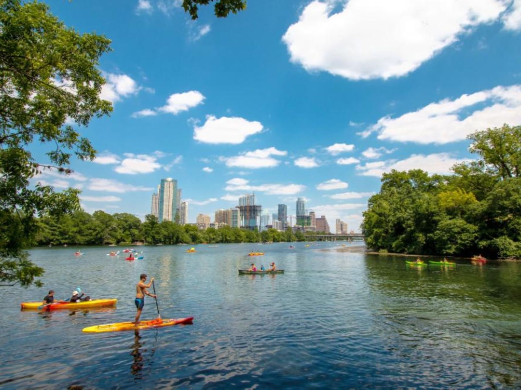 People kayaking at Lady Bird Lake near Austin Condo Hotel