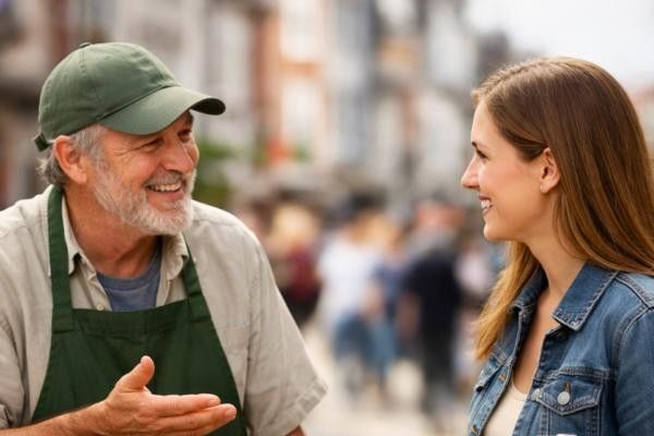 Man talking to women about eco-friendly initiatives at Guildford Green Day