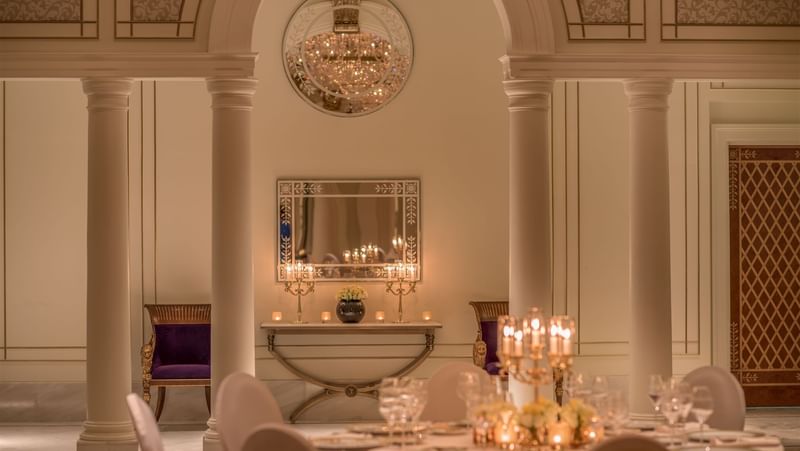 Banquet table set-up in the a event room at Palazzo Versace