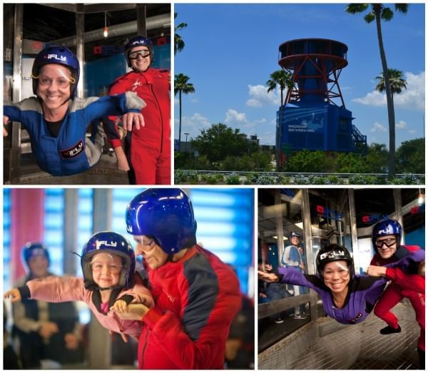 Collage of indoor sky diving at iFly near Lake Buena Vista Resort Village & Spa