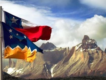 Chilean flags in Torres del Paine at Hoteles Australis