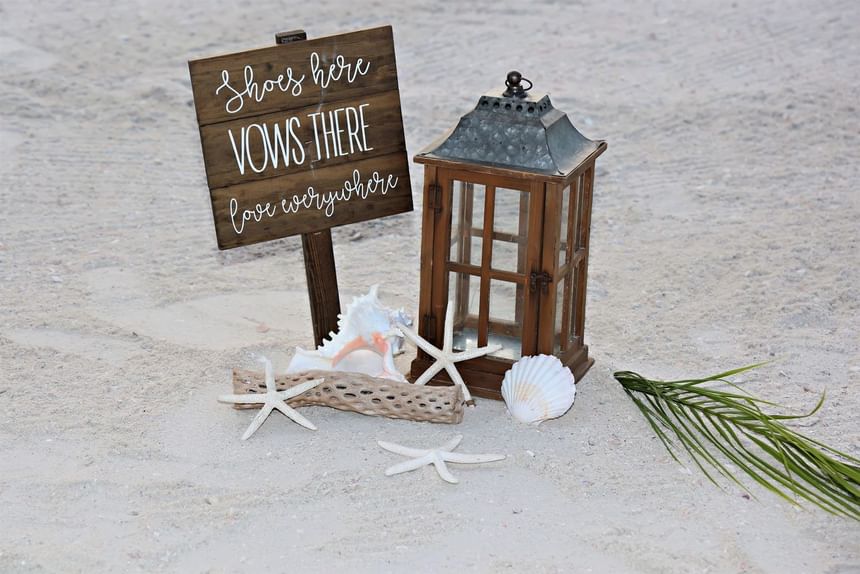 Wedding decorations on the beach at Thunderbird Beach Resort