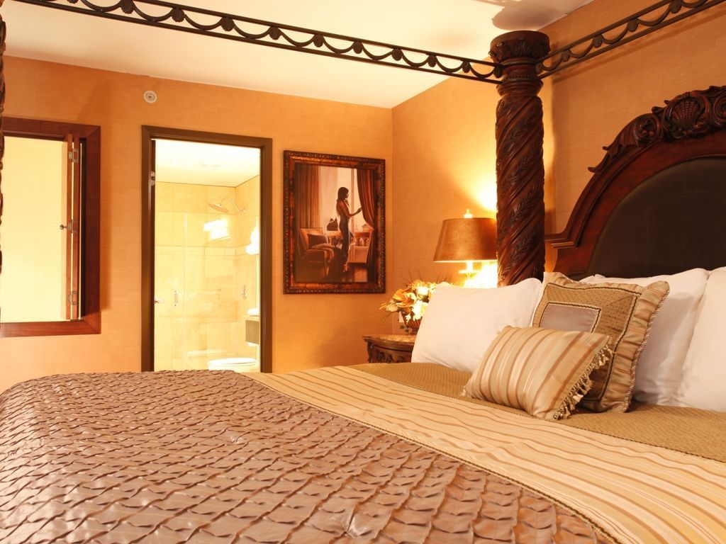 a bed in a hotel room