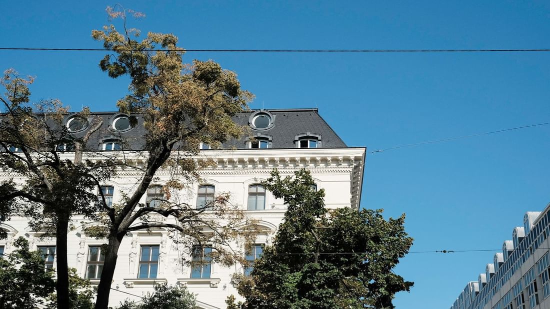 Exterior view of the Almanac Palais Vienna on a sunny day featuring Vienna hotel package