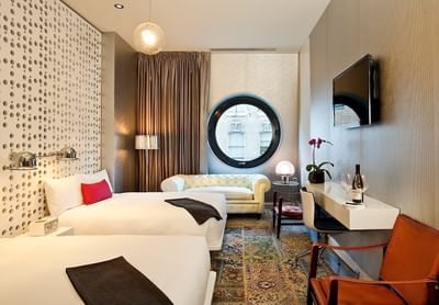 Bedroom of Silver Double with 2 full beds at Dream Downtown NYC
