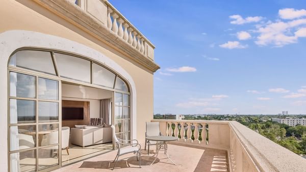 Balcony lounge area in Governor Suite at FA Hotels & Resorts