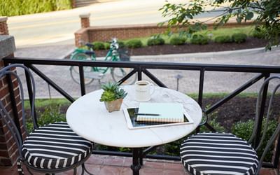 Close-up of a working table in outdoor at Hotel Weyanoke