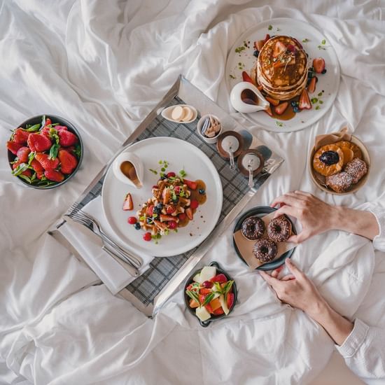 Breakfast served on the bed at Pullman Sydney Olympic Park