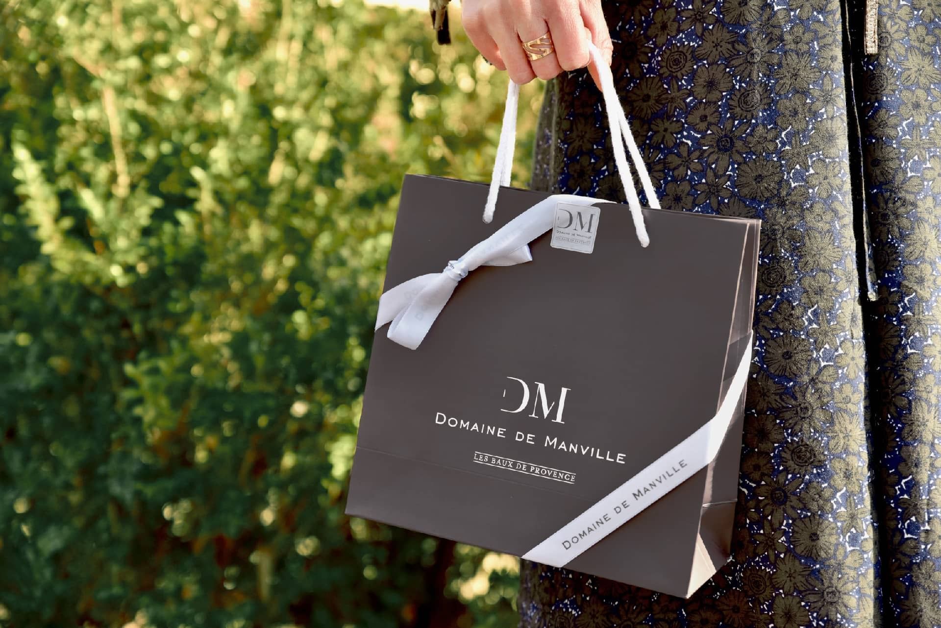 Bag with hotel name & logo used at Domaine de Manville