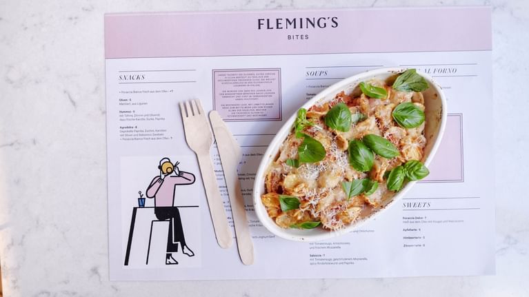 A pasta dish with meat sauce served at Flemings Hotel Munchen