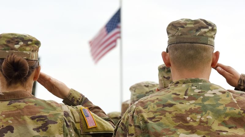 Military Saluting to American Flag