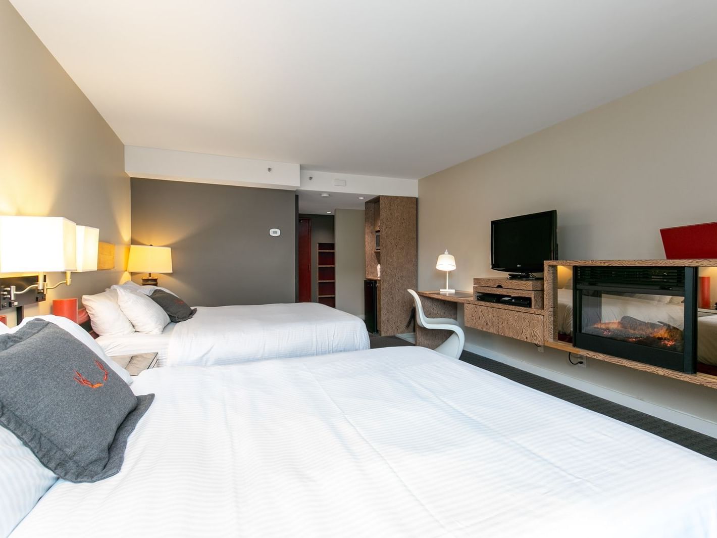 Hotel room with two beds.