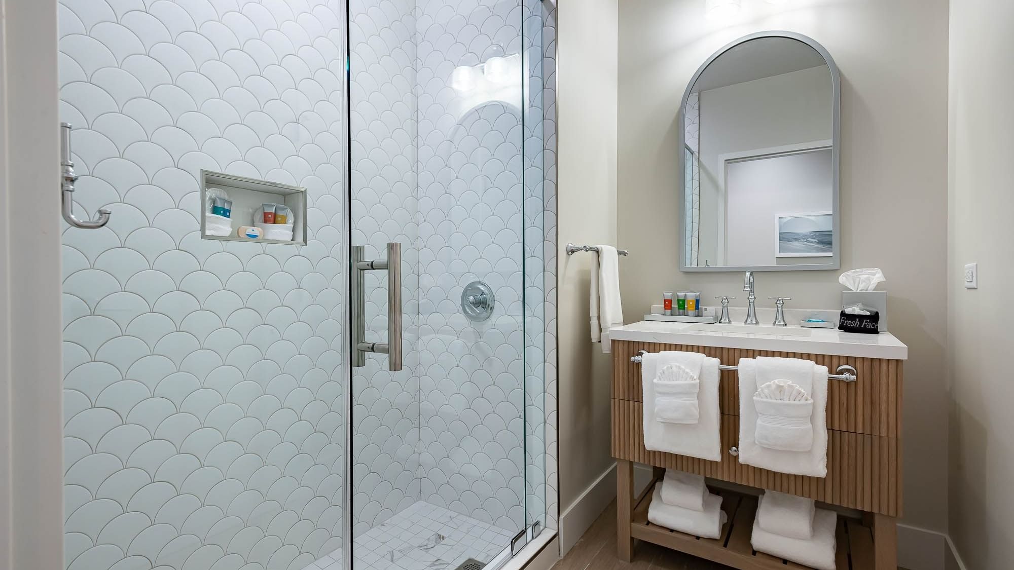 Walk-in Shower in 2-Bedroom Family Suite at WaterColor Inn