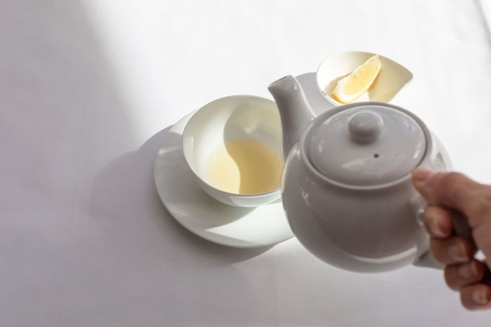 Close-up of lemon tea serving at Wellness center at Liebes Rot