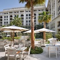 Outdoor dining area in Amalfi restaurant at Palazzo Versace