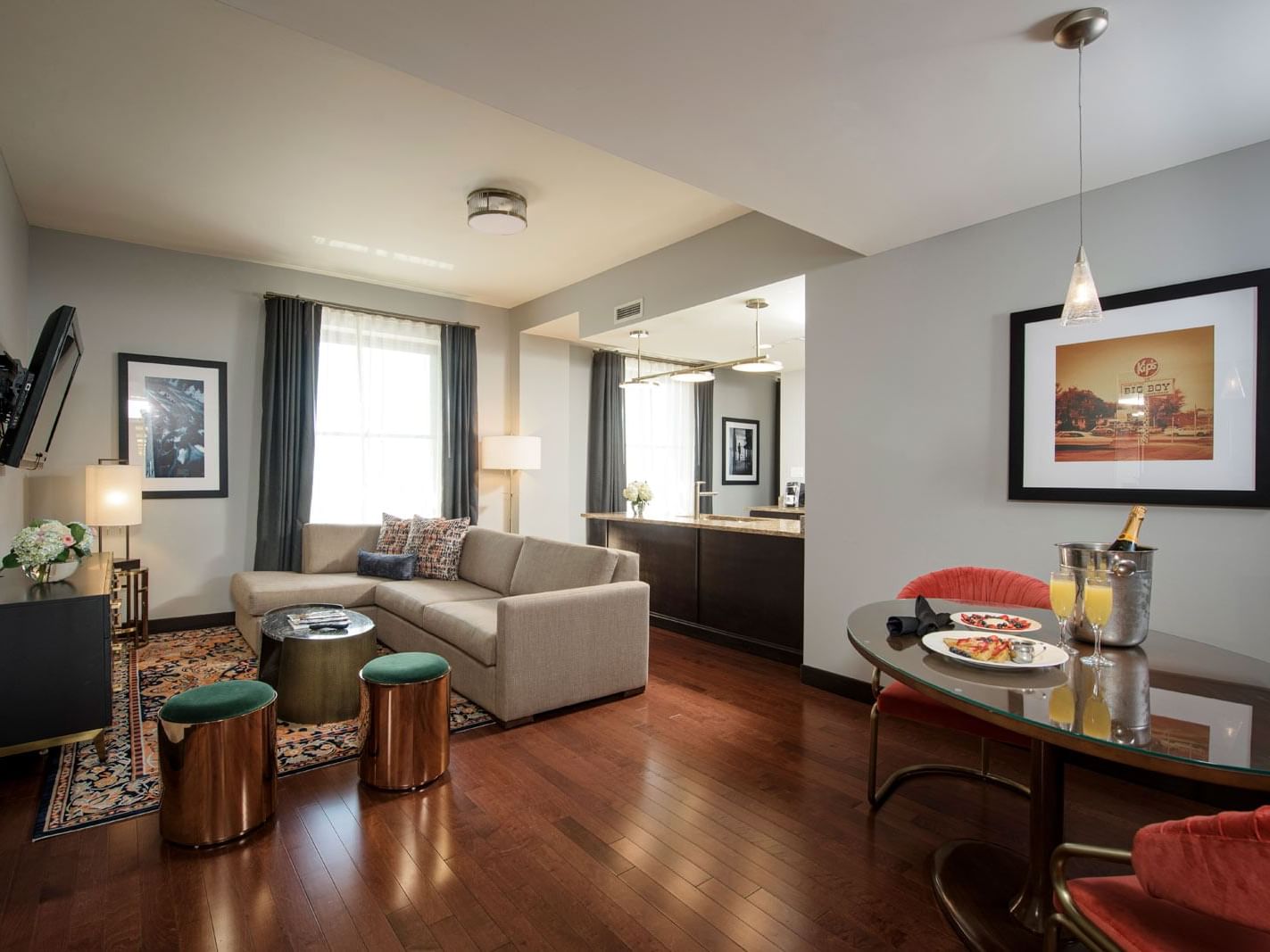 Living & dining area Signature Suite at The Mayo Hotel