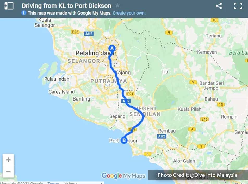 Kuala Lumpur to Port Dickson on Google Map - Lexis Hibiscus