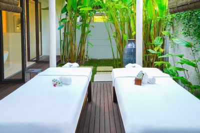 Twin massage beds in Empress beach villa at The Danna Langkawi