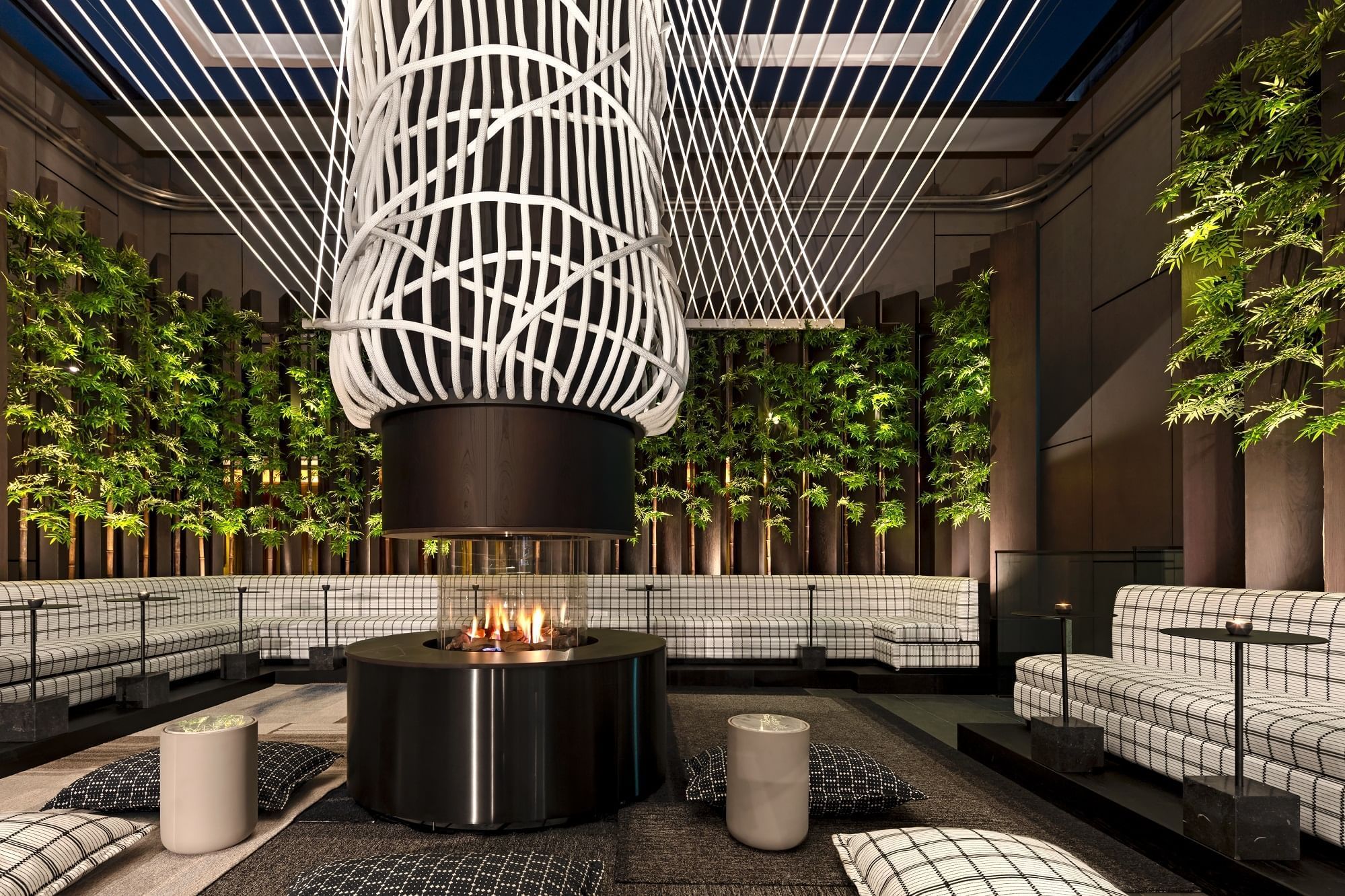 Concept design of Rooftop bar with a firepit at The Londoner
