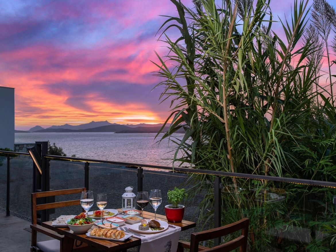 Table setup in the terrace in Main Restaurant at Senses Hotel