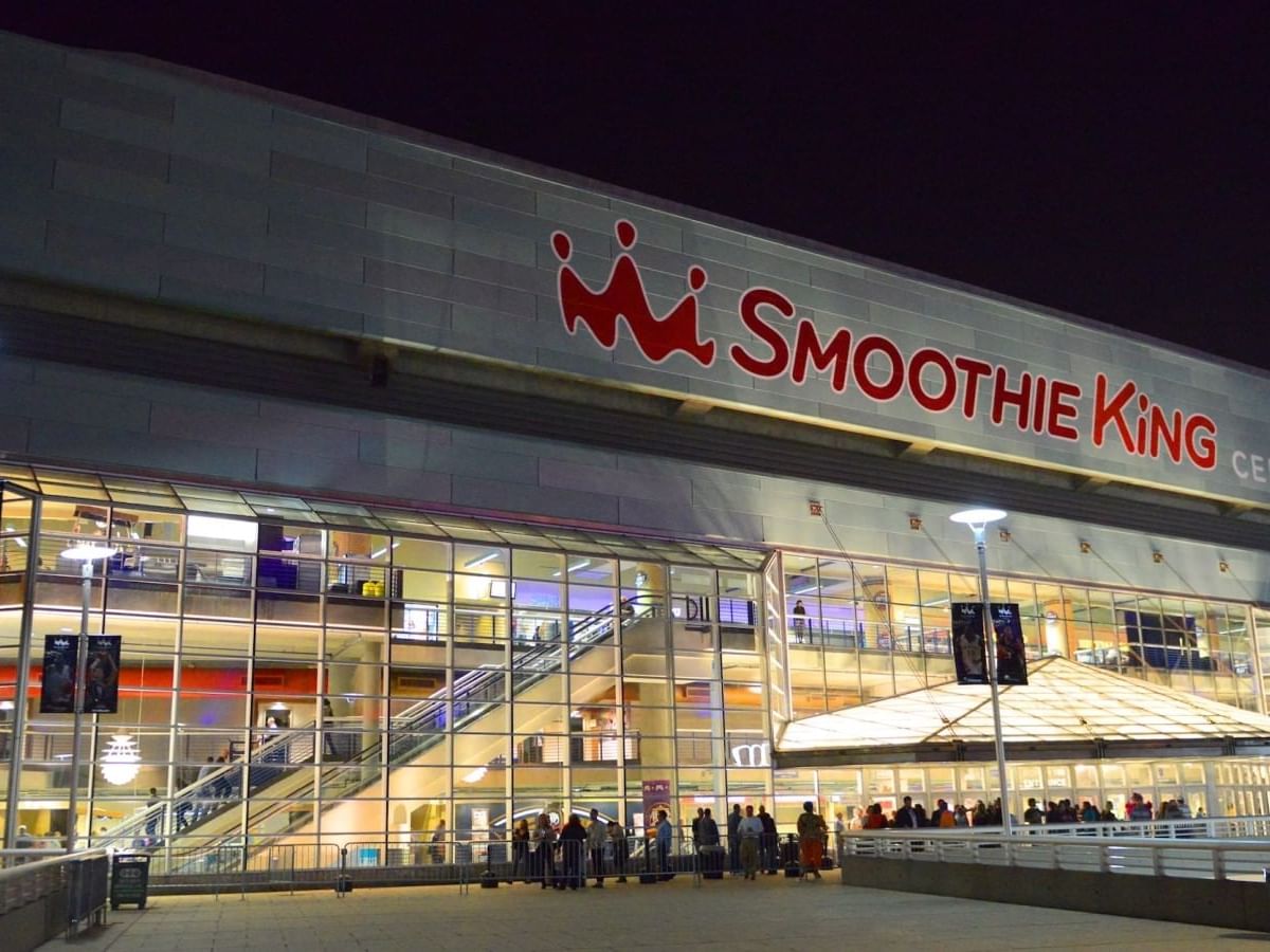 Exterior view of the Smoothie King Center near La Galerie Hotel
