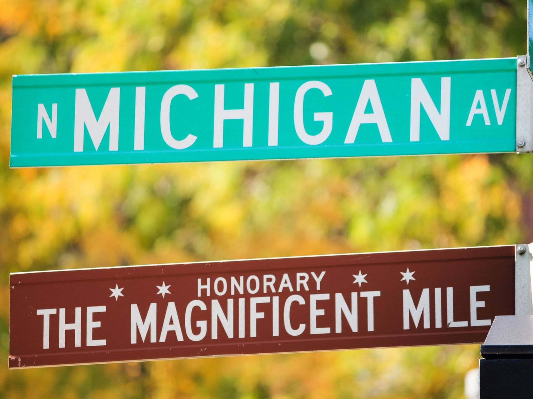 The Magnificent Mile Chicago road sign near Hotel Saint Clair