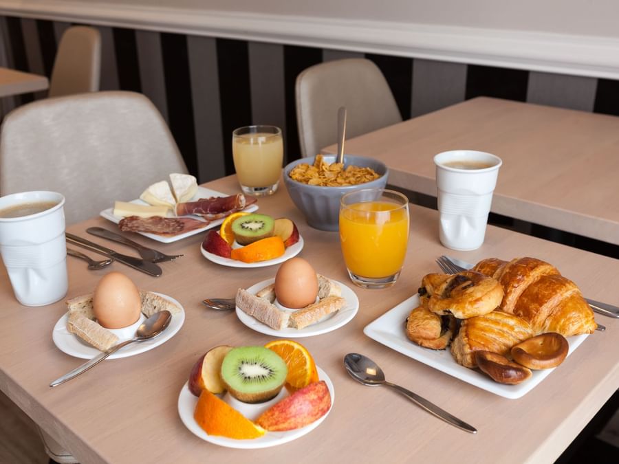 Closeup of a breakfast meal served at Hotel La Chaussairie