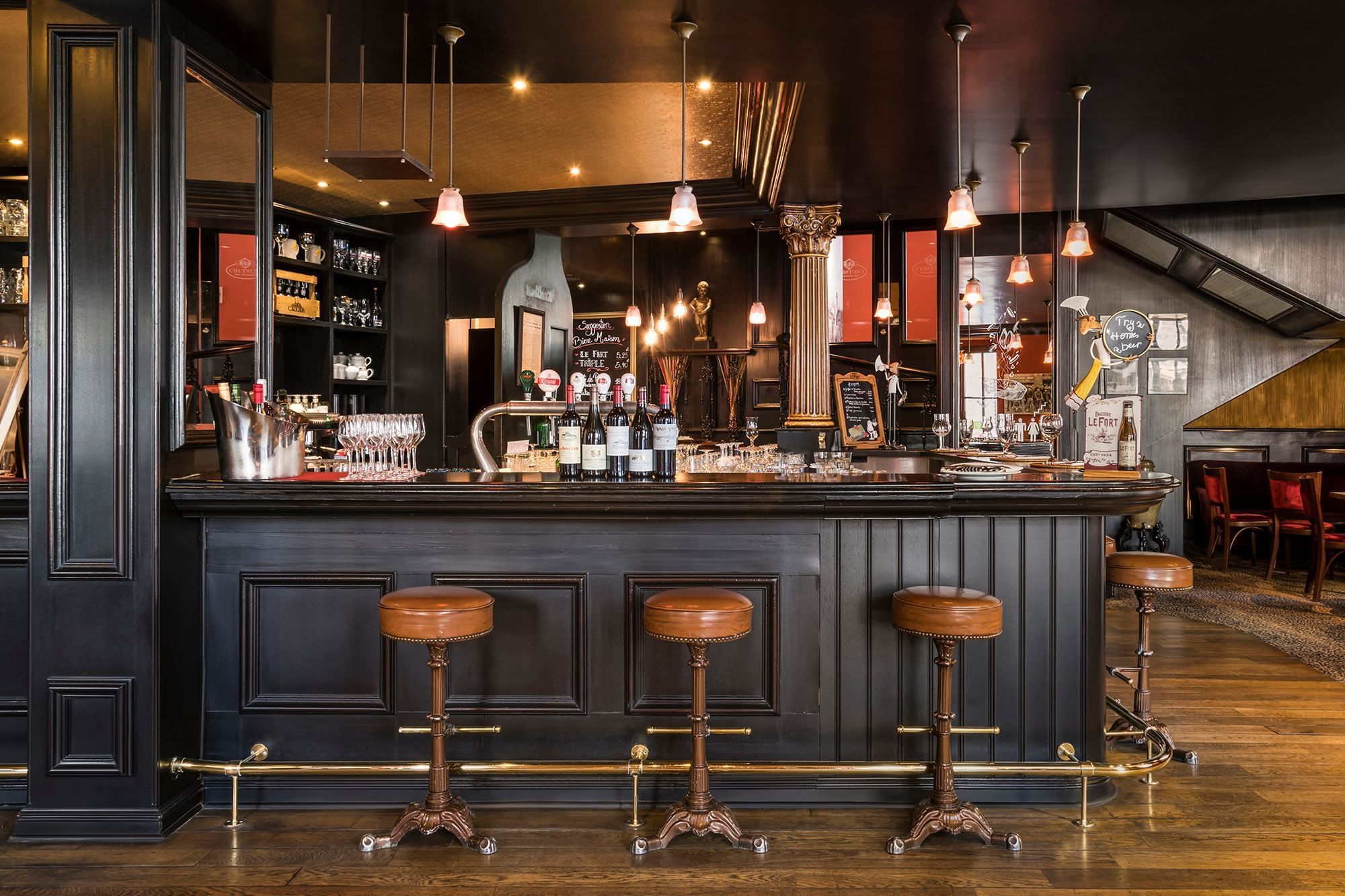 Bar counter & bar shelves by the dining area of The Chutney's Restaurant