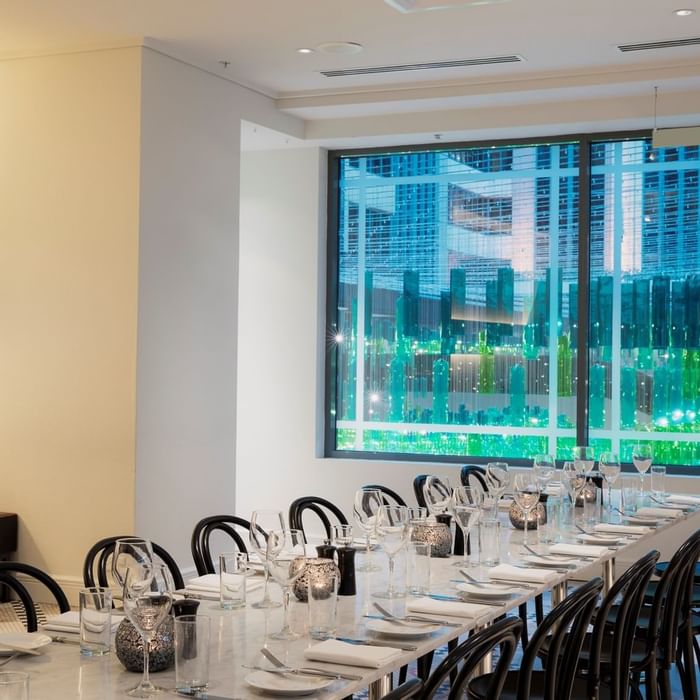 Close up of a table setup for an event at Novotel Melbourne