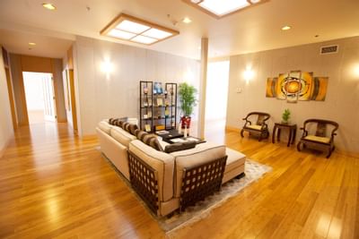 Lobby area of wellness center at Honor’s Haven Retreat