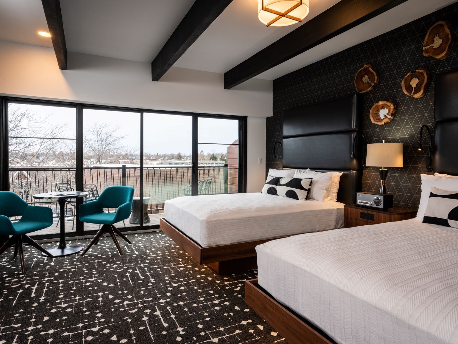 Two queen beds and balcony
