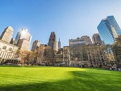 View of Bryant Park & skyscrapers at NYC near Hotel Shocard